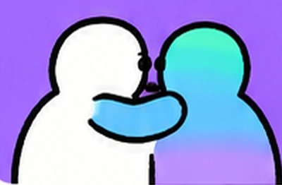 The two friends hug.