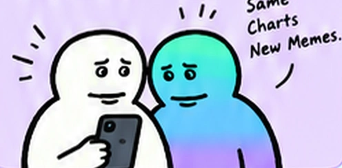 The friends take a selfie. Same charts, new memes.